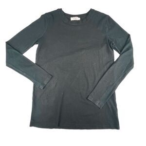 Zenana Medium Plain Black Tee Everday Classic Casual Long Sleeve Crew Neck Top